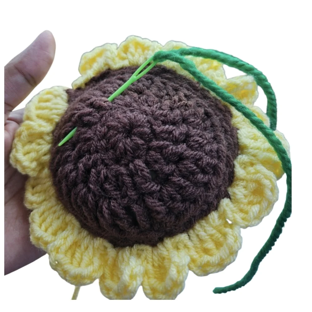 Hand Crafted Yellow Brown Boho Crochet Sunflower Brooch Floral Pin Bag Charm 6